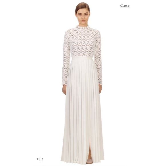 Self-portrait Pleated Crochet Floral Maxi Dress - Picture 3 of 7